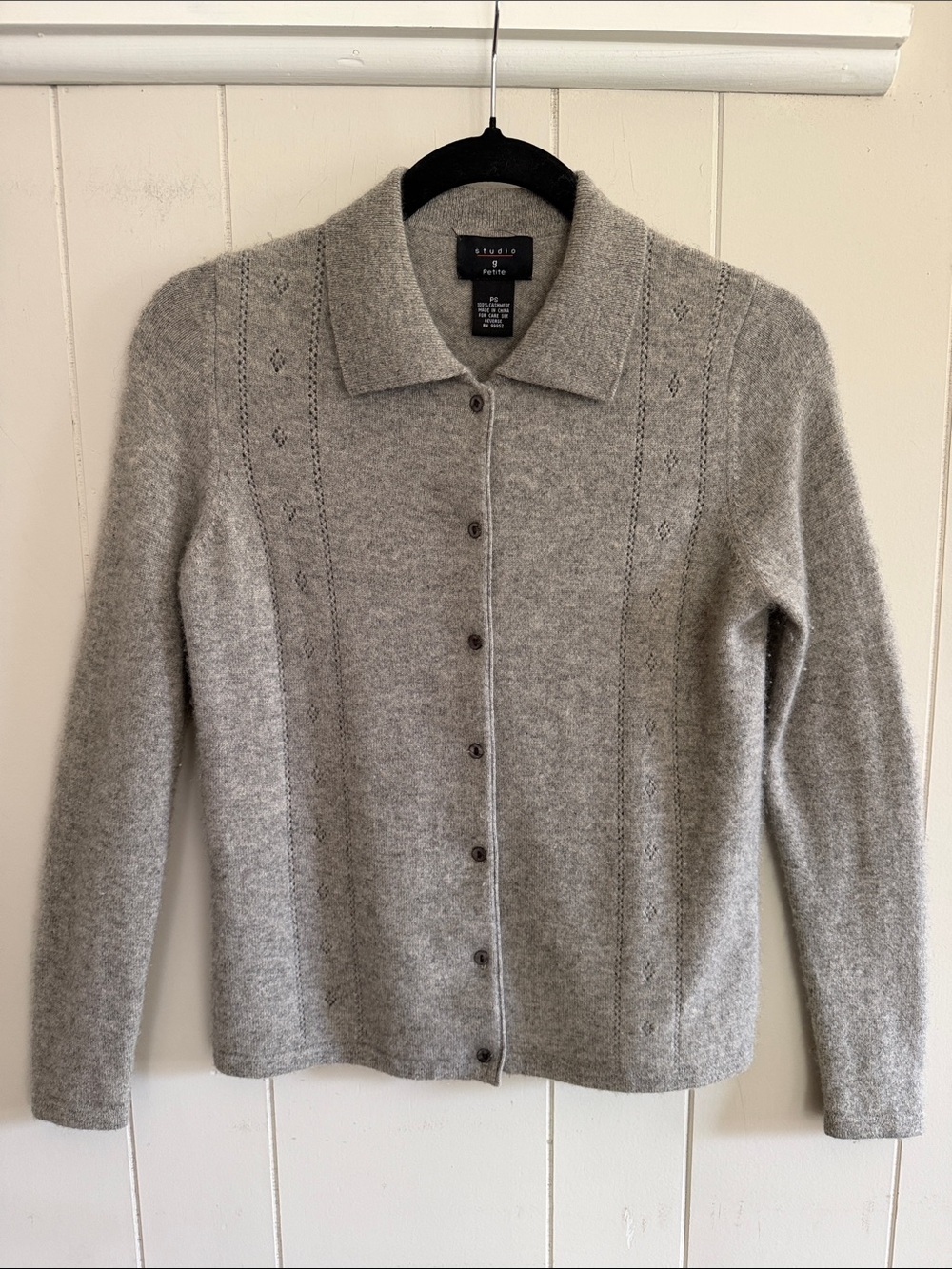Studio G Cashmere Sweater Cardigan Collar FLAWED SIze PS Old Money Quiet Luxury